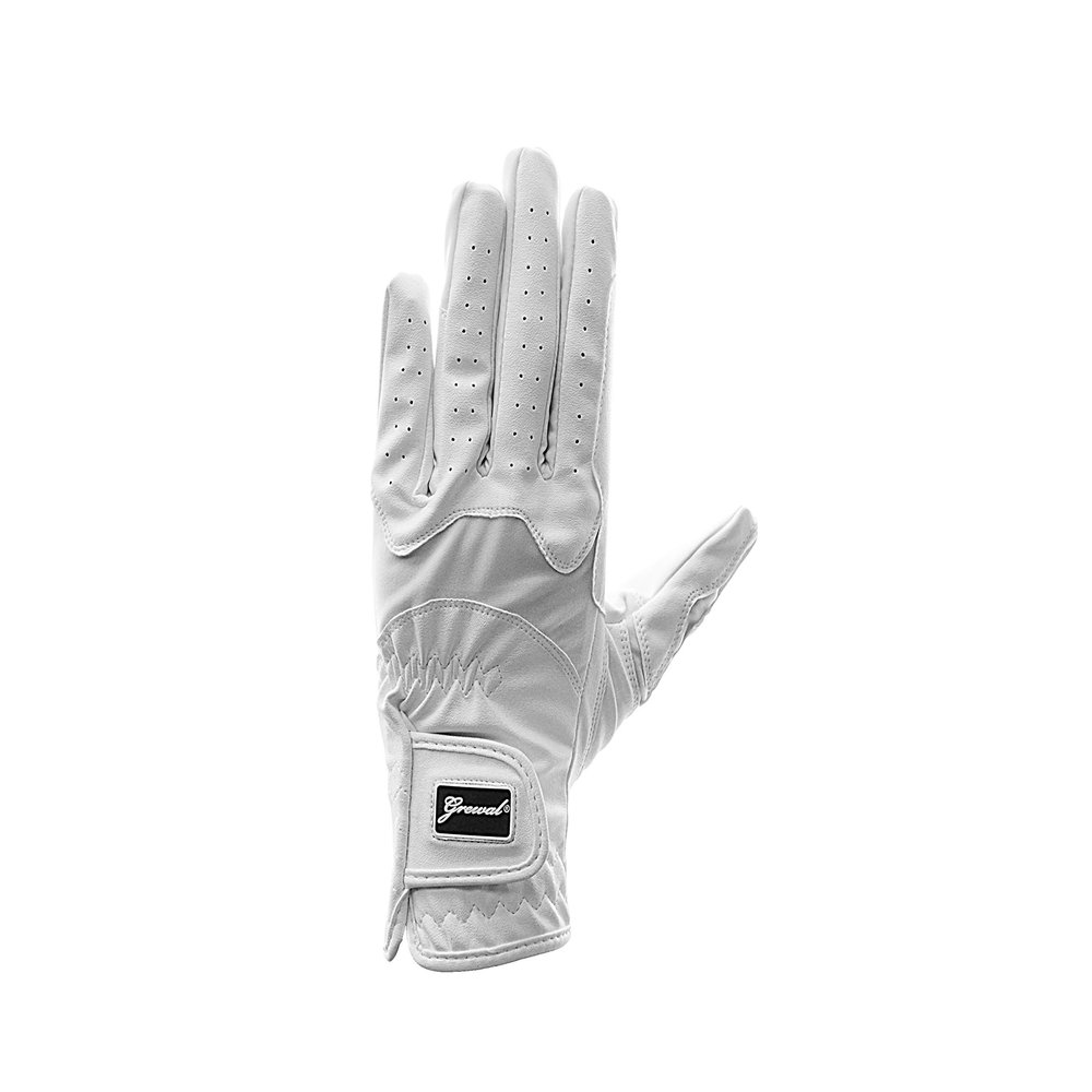 Victoria Soft Feel Ladies Lycra Synthetic Leather Equestrian Horse Riding Gloves, Black or White sz 5-9 (White, Large)