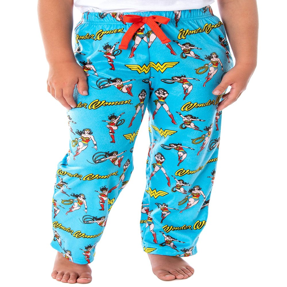 DC Comics Girls' Wonder Woman Vintage Character Allover Pattern Kids Lounge Sleep Pajama Pants (MD, 7/8)