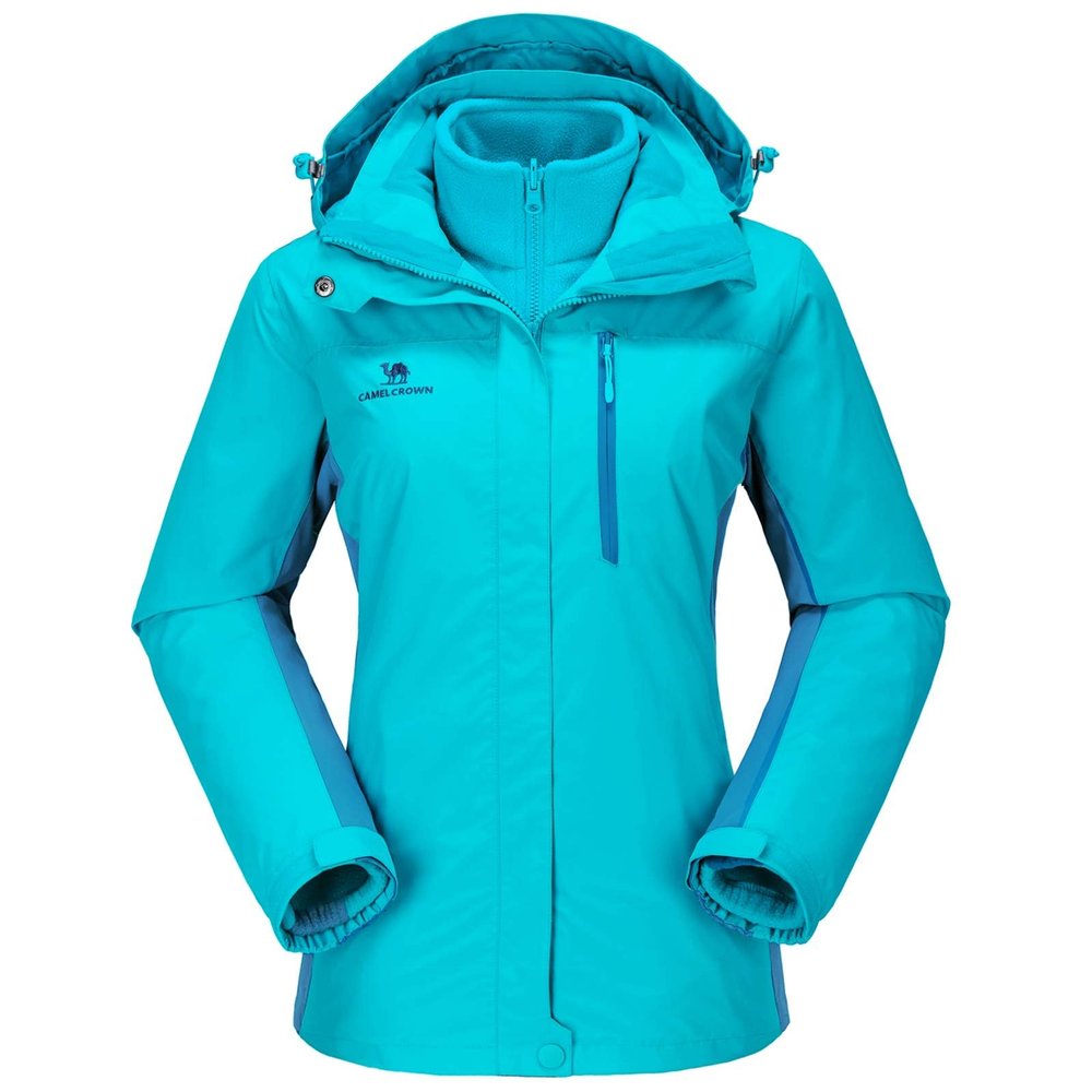 CAMEL CROWN Women's Waterproof Ski Jacket 3 in 1 Winter Coat Windbreaker Snowboard Jackets for Rain Snow Outdoor Hiking Blue 2XL
