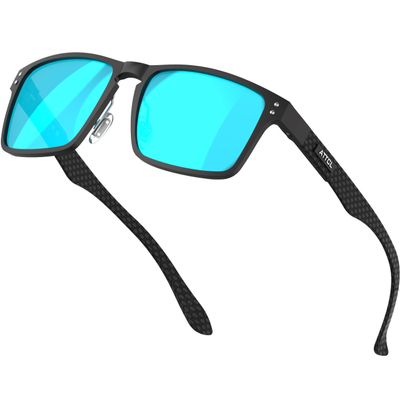 ATTCL Luxury Polarized Sunglasses Men Driving: Lightweight Rectangular Metal Frame Premium Fiber Temples UV Protection Travel Daily Wear 8999 Black blue