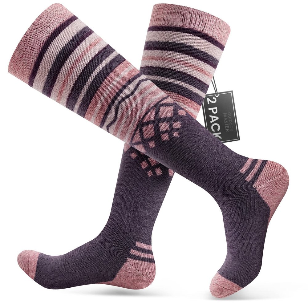 OutdoorMaster Ski Socks, Merino Wool Ski Socks for Men & Women, Thermal Winter Warm & Breathable Snowboarding Socks for Cold Weather, Over The Calf Non-Slip Cuff, Machine Washable