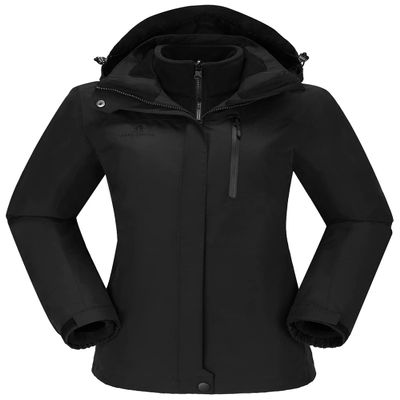 CAMEL CROWN Women's Waterproof Ski Jacket 3 in 1 Winter Coat Windbreaker Snowboard Jackets for Rain Snow Outdoor Hiking Black L