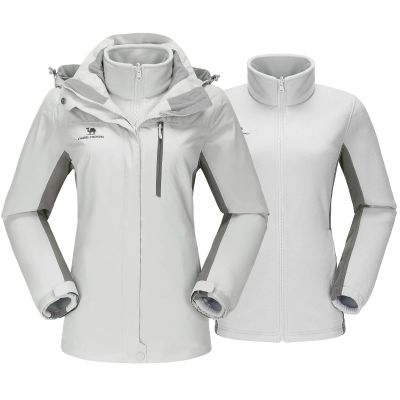 CAMEL CROWN Women's Waterproof Ski Jacket 3 in 1 Winter Coat Windbreaker Snowboard Jackets for Rain Snow Outdoor Hiking Light Grey 2XL