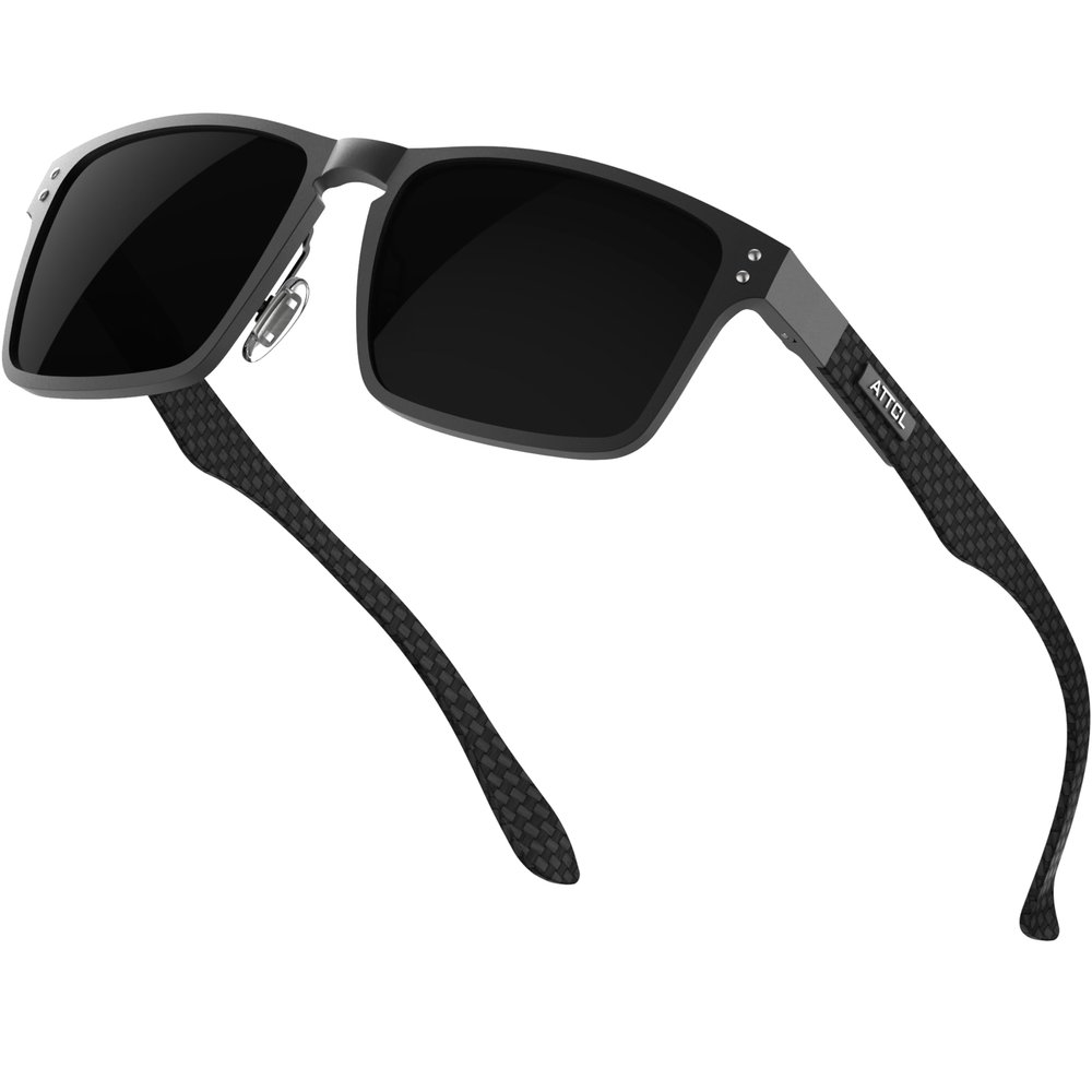 ATTCL Luxury Polarized Sunglasses Men Driving: Lightweight Rectangular Metal Frame Premium Fiber Temples UV Protection Travel Daily Wear 8999 Black grey