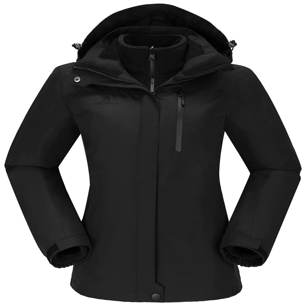 CAMEL CROWN Women's Waterproof Ski Jacket 3 in 1 Winter Coat Windbreaker Snowboard Jackets for Rain Snow Outdoor Hiking Black 3XL