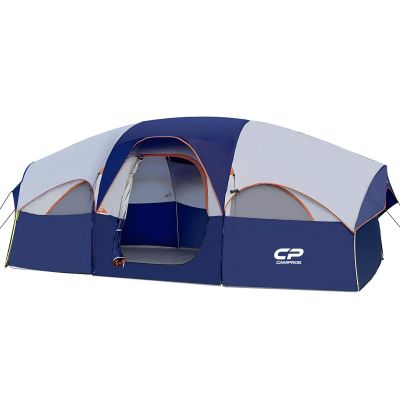 CAMPROS Tent-8-Person-Camping-Tents, Waterproof Windproof Family Tent, 5 Large Mesh Windows, Double Layer, Divided Curtain for Separated Room, Portable with Carry Bag - Blue