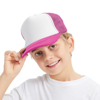 TopTie Kids 5 Panel Trucker Cap Mesh Snapback Hat Foam Front for Boys Girls Aged 3-7 Years Old-Hot Pink/White