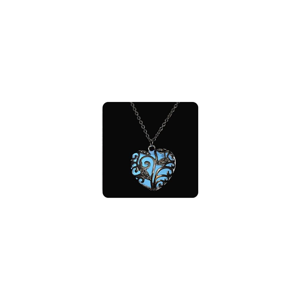 Aimimier Luminous Heart Necklace Halloween Fluorescent Stone Necklace Glow in The Dark Accessories for Women(Blue)