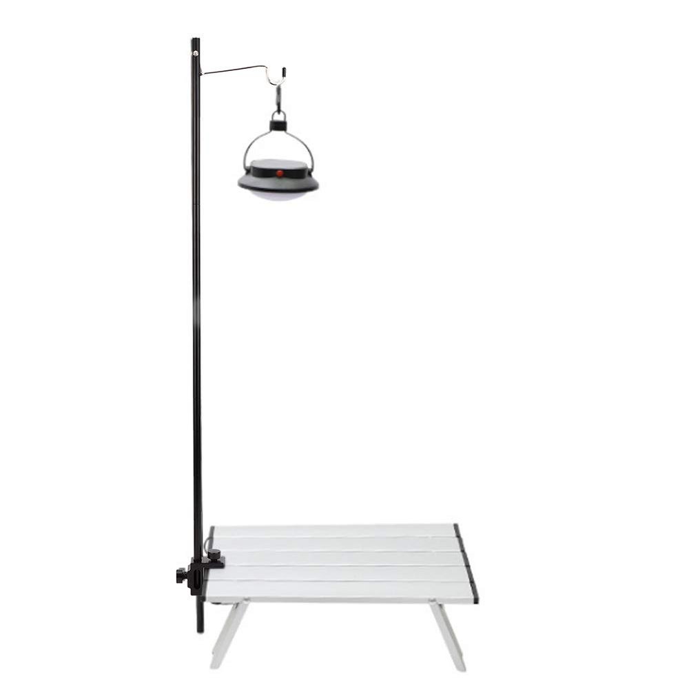 Fdit Portable Camping Light Holder, Black Aluminum Alloy Folding Light Bracket Stand Outdoor Camping Table Lamp Pole with Hook
