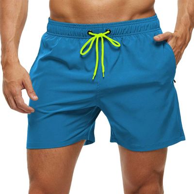 Tyhengta Mens Stretch Swim Trunks Quick Dry Beach Shorts with Zipper Pockets and Mesh Lining Peacock-Blue 32
