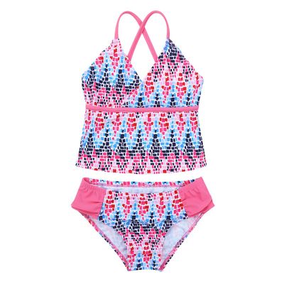 Aislor Kids Girls Tropical Style Tankini Set Spaghetti Straps Crop Top with Shorts Swimwear Bathing Suit Pink 8