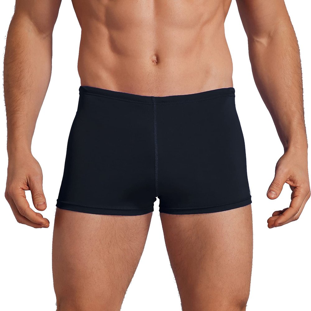 Leshang Mens Swimming Boxers Trunks Males Swimsuit Drawstring Shorts Polyester PBT Fabric Quick Drying-Black-38