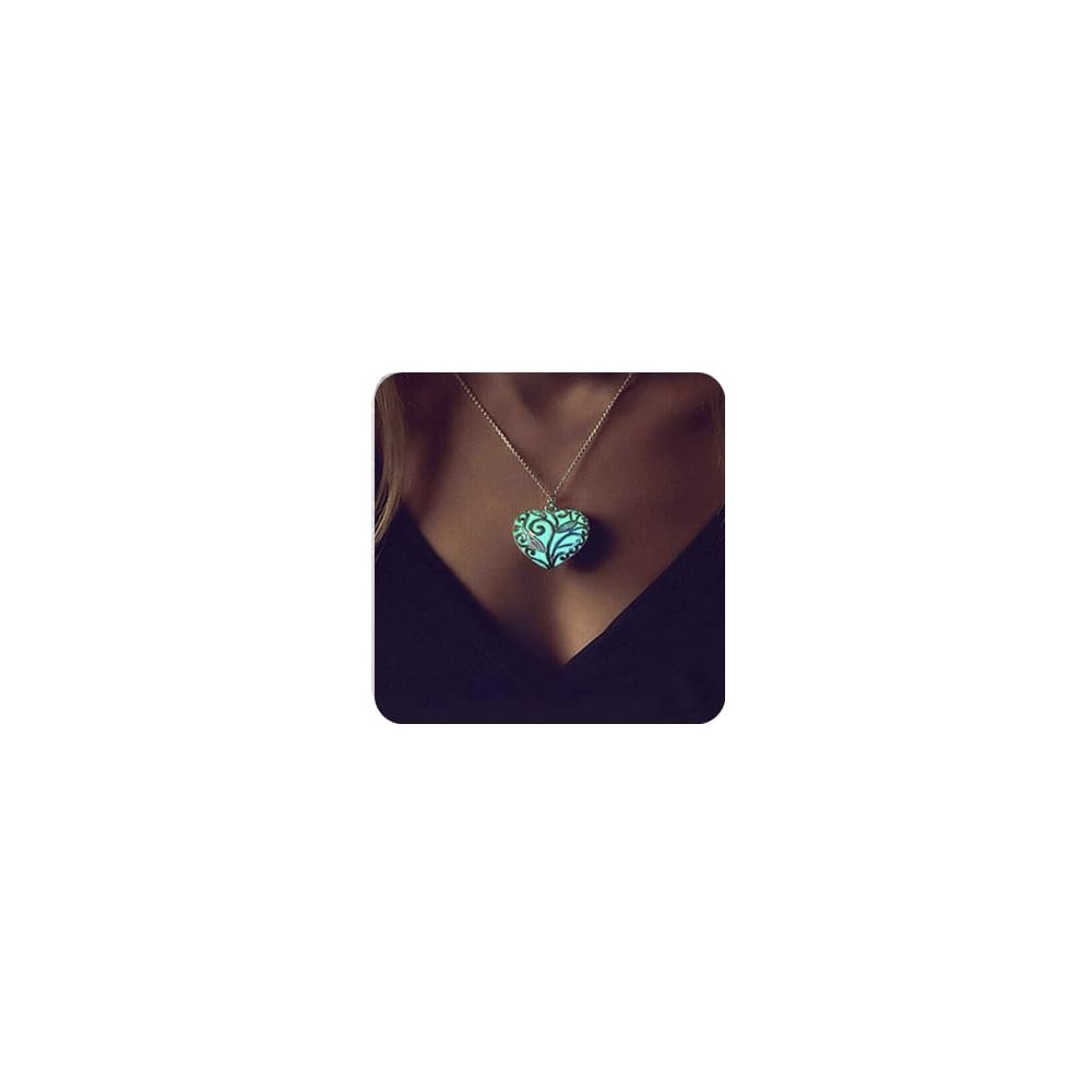 Aimimier Luminous Heart Necklace Halloween Fluorescent Stone Necklace Glow in The Dark Accessories for Women (Green)