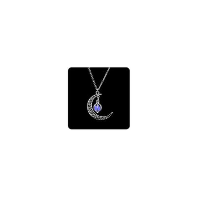 Aimimier Luminous Moon Necklace Stone Pendant Necklace Halloween Fluorescent Necklace Glow in The Dark Accessories for Women (Purple)
