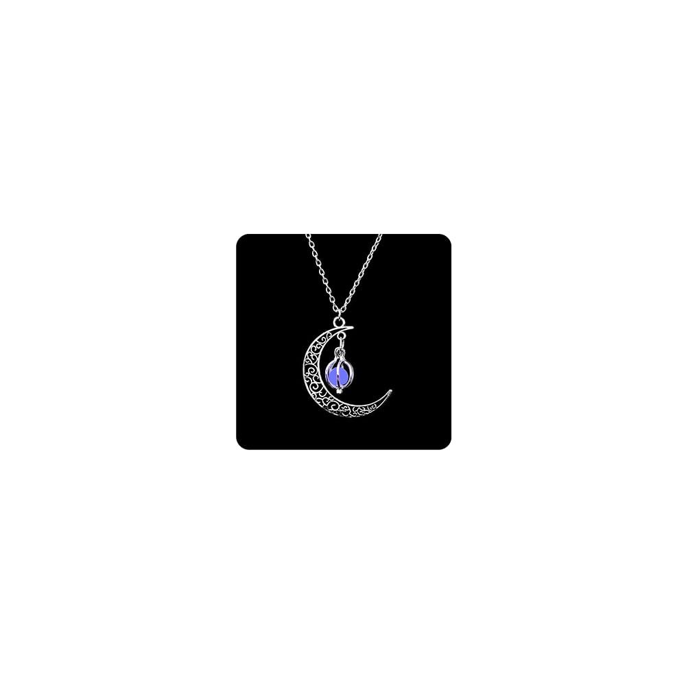 Aimimier Luminous Moon Necklace Stone Pendant Necklace Halloween Fluorescent Necklace Glow in The Dark Accessories for Women (Purple)