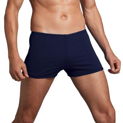 Leshang Mens Swimming Boxers Trunks Drawstring Swim Shorts Males Swimsuit Polyester PBT Fabric Quick Drying-Navy-Size 36