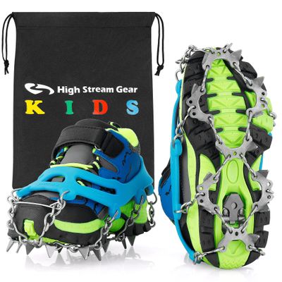 Kids Ice Cleats - Snow Crampons for Hiking Boots & Shoes with 14 Stainless Steel Spikes, Anti Slip Traction Grips for Boys and Girls, Snow Cleats for Hiking, Walking & Climbing (Medium, Blue)