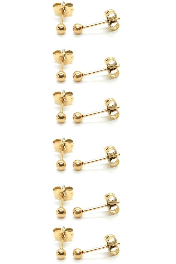 12Pcs 3MM Tiny Ball Stud Earrings, 20G Hypoallergenic Surgical Steel Small Gold Cartilage Helix Piercing Jewelry, Micro Stacked Stud Earring, Mini Dot Post Earrings Set for Multiple Hole Piercing