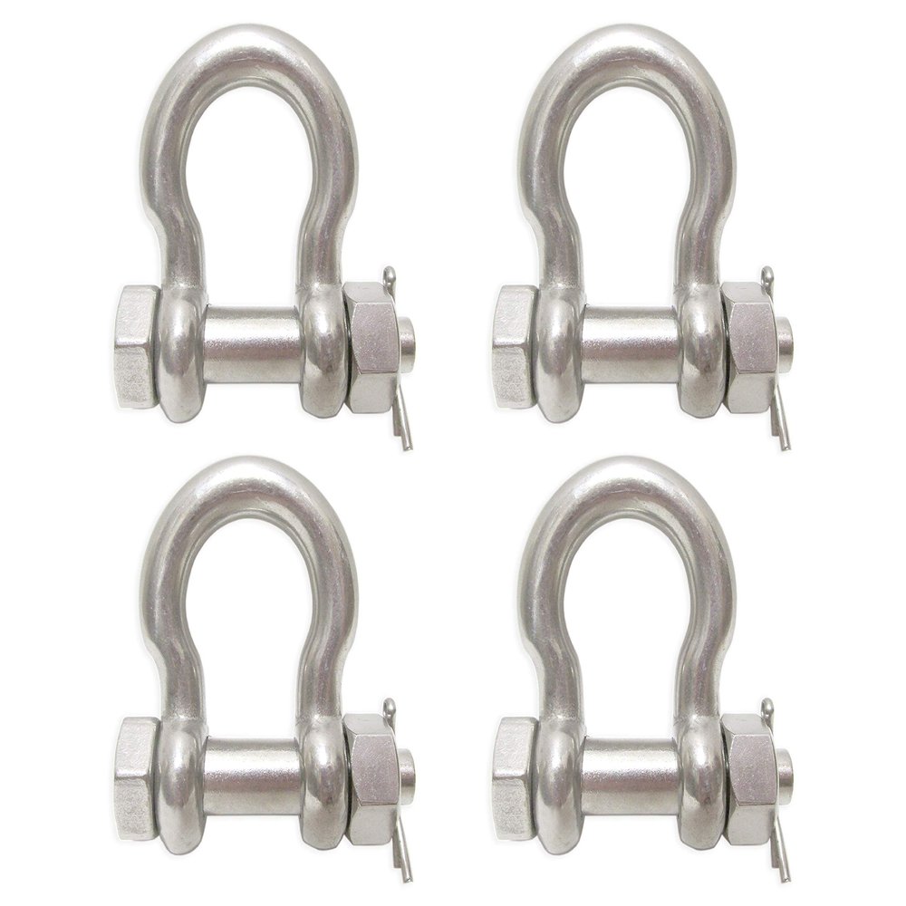 Rigging 4 Pack - 7/8" Stainless Steel Safety Bolt Anchor Shackle Type 316 10,000 lbs Marine