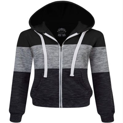 Made By Johnny MBJ WSK2302 Women's Casual Color Block Zip Up Hoodie Jacket S Black_Grey