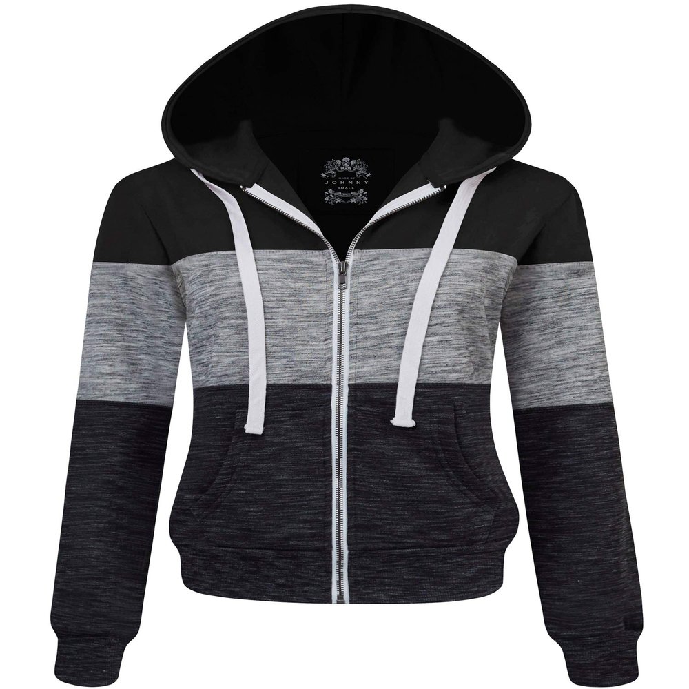 Made By Johnny MBJ WSK2302 Women's Casual Color Block Zip Up Hoodie Jacket S Black_Grey