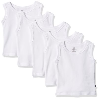 HonestBaby Sleeveless Muscle T-shirts 100% Organic Cotton for Infant Baby and Toddler Boys, Girls, 5-Pack Bright White, 2T
