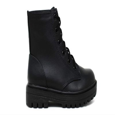 Soda Firm-IIS Girls Lace Up Side Zipper Vegan Leather Combat Boots (Black, numeric_2)