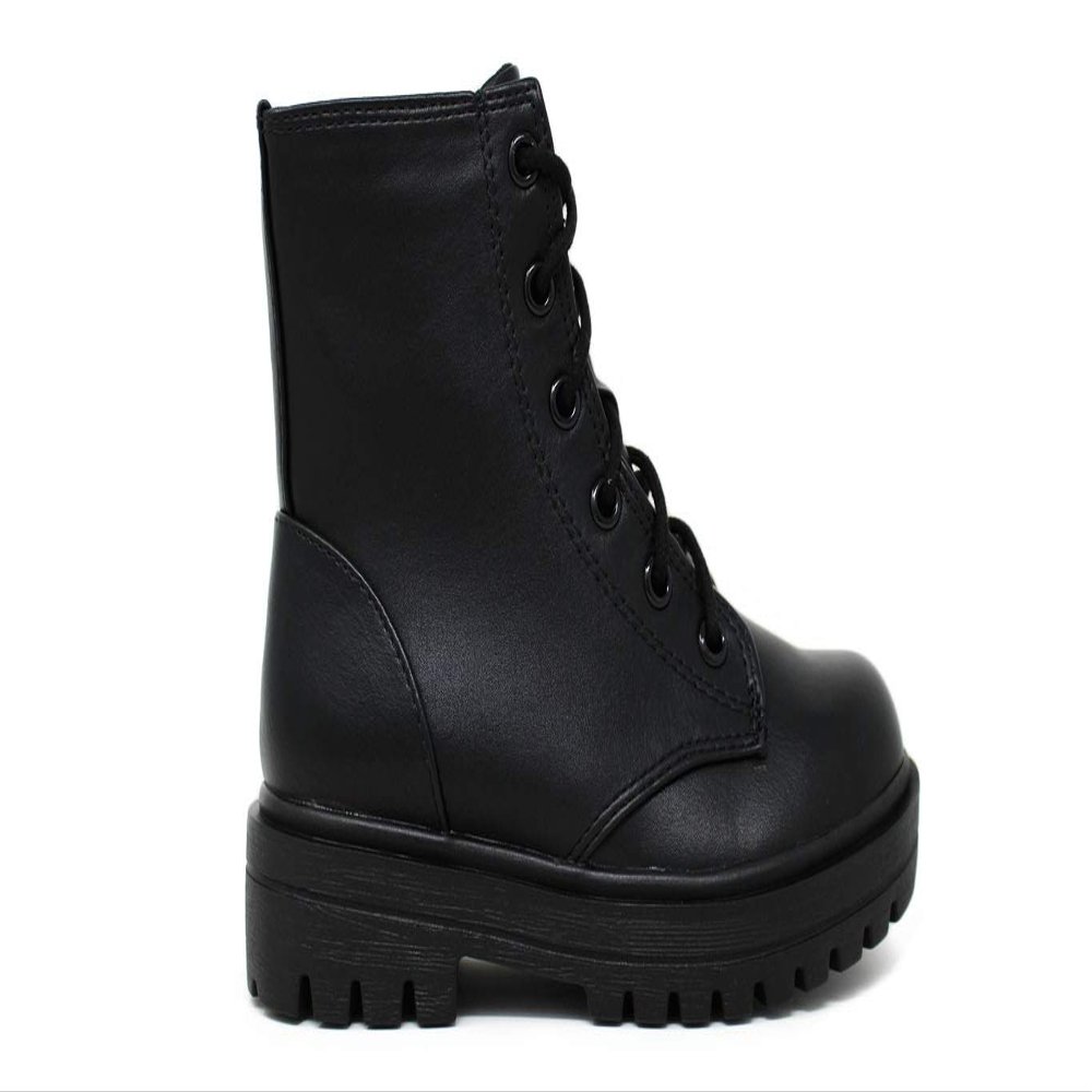 Soda Firm-IIS Girls Lace Up Side Zipper Vegan Leather Combat Boots (Black, numeric_2)
