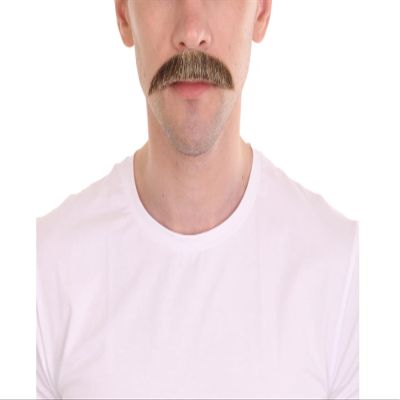 HPO Men's Human Hair Mustache Cosplay Facial Hair (Dark Brown)