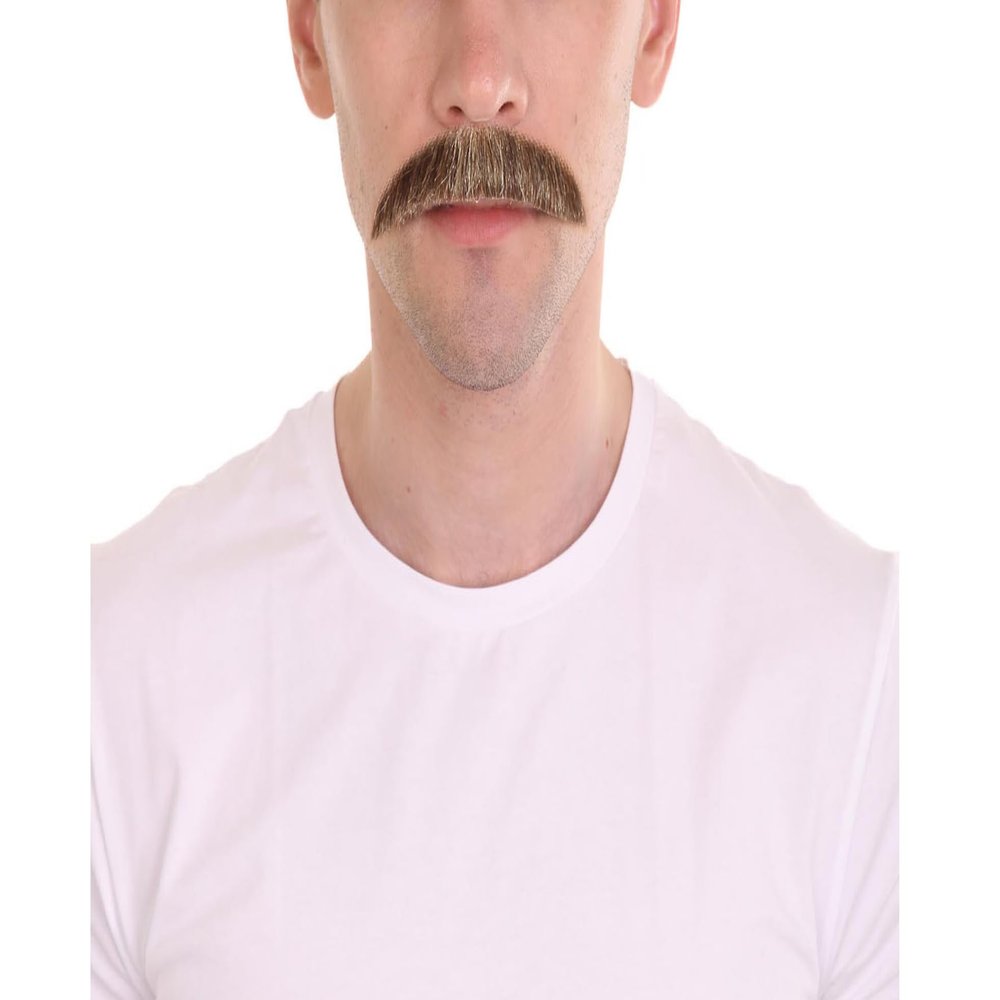 HPO Men's Human Hair Mustache Cosplay Facial Hair (Dark Brown)
