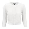 YEMAK Women's Cropped Cardigan Sweater  3/4 Sleeve Crewneck Basic Classic Casual Button Down Soft Crochet Knit Top MK3514-White-L view 1