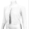 YEMAK Women's Cropped Cardigan Sweater  3/4 Sleeve Crewneck Basic Classic Casual Button Down Soft Crochet Knit Top MK3514-White-L view 3