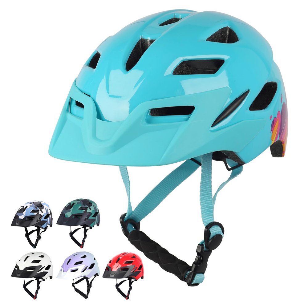 Bilaki Kids Bike Helmet, Adjustable Toddler Youth Helmet with Detachable Visor & LED Light for Boys Girls Ages 2-14, Multi-Sport Helmet for Cycling Scooter Skating, 2 Sizes