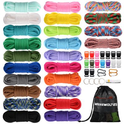 550 Paracord Type III - Survival Paracord Bracelet Rope Kits - Tent Rope Parachute Cord Combo Crafting Kits, Many Colors of Outdoor Survival Rope - Great Gift (24 Color)
