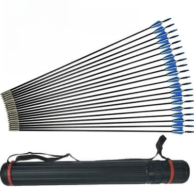 Pezicco Archery Carbon Target Arrows Hunting Arrows with Adjustable Nock and Replaceable Field Points for Compound Bow or Recurve Bow (24 PCS+Arrow Quiver)