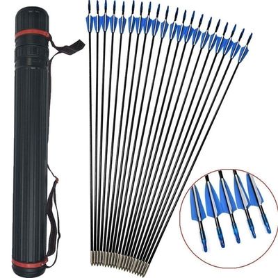 Archery Fiberglass Arrows Practice Point + Arrow Quiver Hunting Gear Shooting Outdoor for Recurve Bow & Compound Bow(12 PCS+Arrow Quiver)