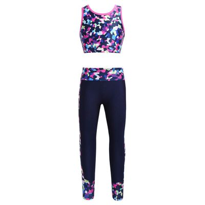 Kaerm Kids 2pcs Girls Sleeveless Workout Gymnastic Activewear Top with Bottom Sets Jazz Hip Hop Outfits Rose_Red 14
