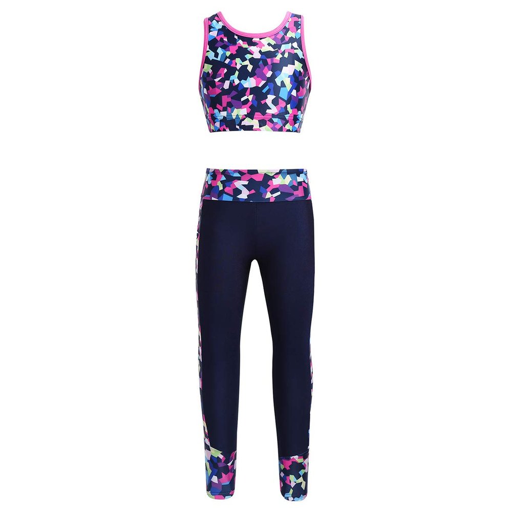 Kaerm Kids 2pcs Girls Sleeveless Workout Gymnastic Activewear Top with Bottom Sets Jazz Hip Hop Outfits Rose_Red 14