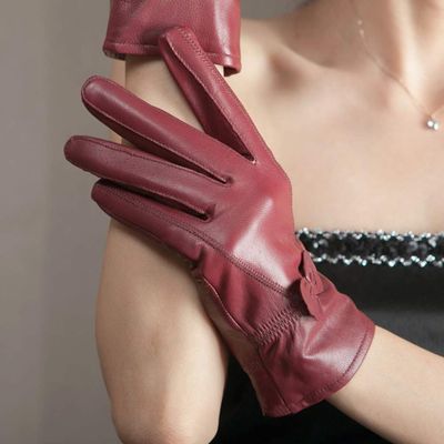 Ealafee Wrist Length Leather Gloves Full Fingers Mittens Winter Leather Gloves for Women