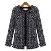 ebossy Women's Elegant Open Front Round Neck Fringed Plaid Tweed Jacket (Large, Black) view 1