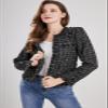 ebossy Women's Elegant Open Front Round Neck Fringed Plaid Tweed Jacket (Large, Black) view 2