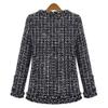 ebossy Women's Elegant Open Front Round Neck Fringed Plaid Tweed Jacket (Large, Black) view 3