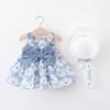 Baby Girls Floral Tutu Dress Summer Sleeveless Backless Princess Birthday Party Dresses Toddler Little Girl First Communion Pageant Flower Ruffle Bow Sundress with Sun Hat Outfit Set Blue 18-24 Months view 2