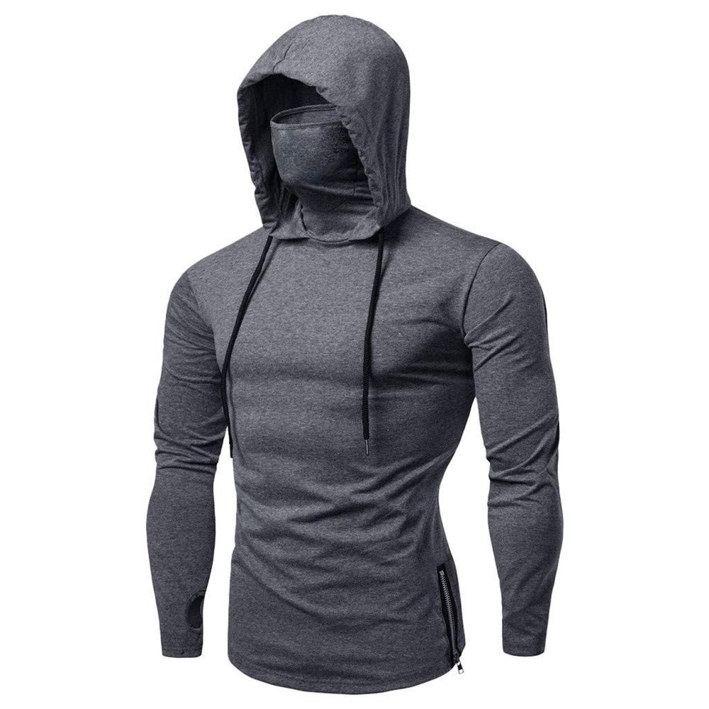 Mens Face_Cover Button Sports Sleeveless/Short/Long Sleeve Vest Hooded Splice Large Open-Forked Male Tank Tops Shirt Blouse with