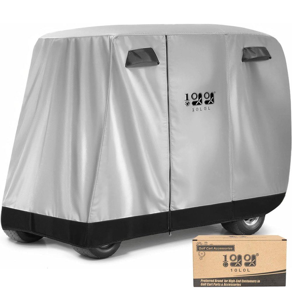 10L0L Universal 2-4 Passenger Golf Cart Cover for Yamaha, EZGO, Club Car, Waterproof Sunproof and Durable, Silver White