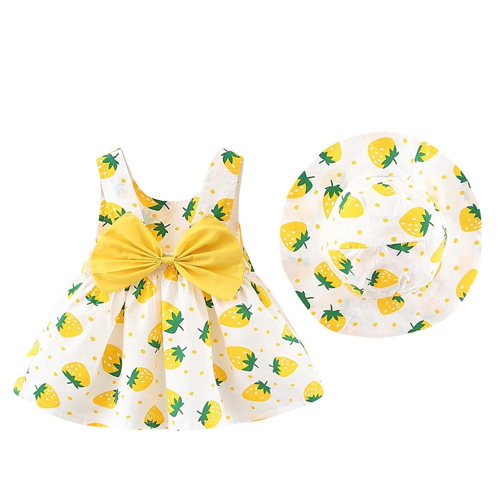 Baby Girls Lemon Tutu Dress Summer Sleeveless Backless Princess Birthday Party Dresses Toddler Little Girl First Communion Pageant Flower Ruffle Bow Sundress with Sun Hat Outfit Set Yellow 2-3 Years