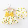 Baby Girls Lemon Tutu Dress Summer Sleeveless Backless Princess Birthday Party Dresses Toddler Little Girl First Communion Pageant Flower Ruffle Bow Sundress with Sun Hat Outfit Set Yellow 2-3 Years view 2