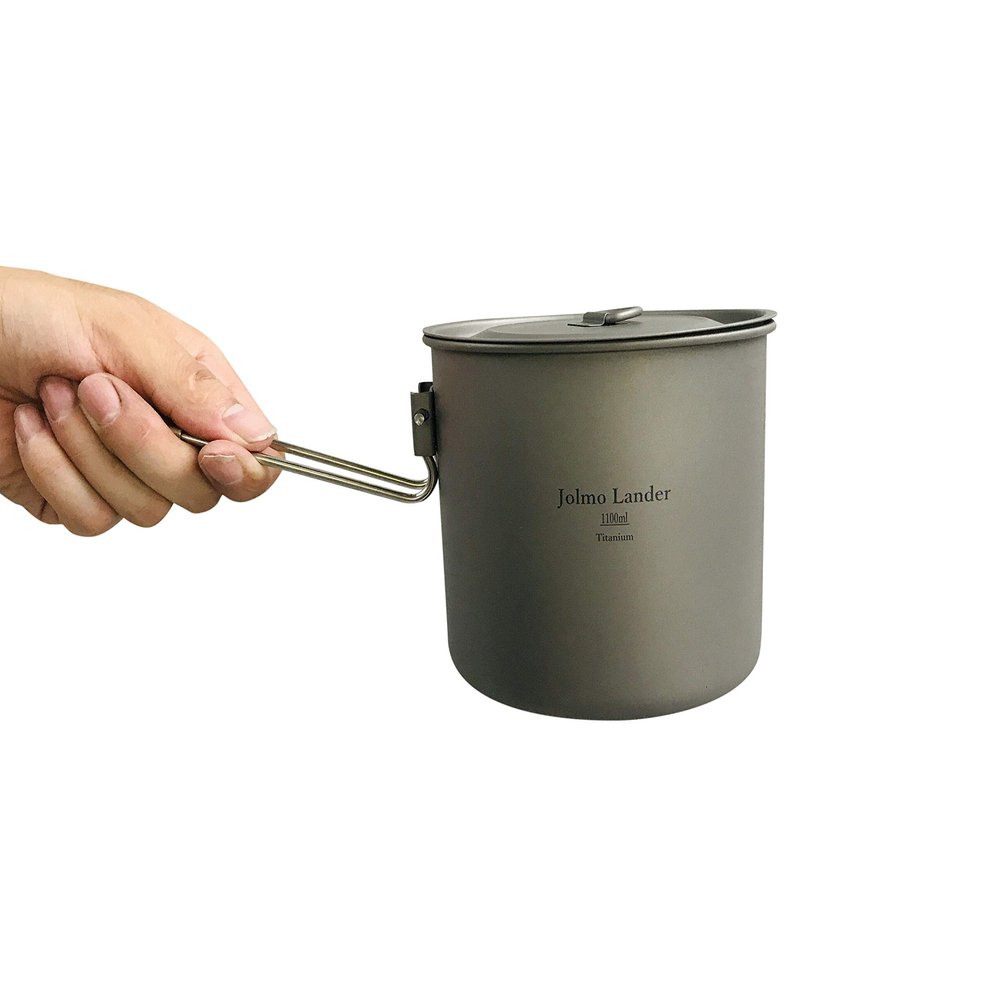 Jolmo Lander Titanium Pot Packable Camping Pot Ultralight Adventure Camp Pot Backpacking Titanium Pot with Locking Handle 1100ml/37oz