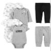 Simple Joys by Carter's unisex-baby 6-Piece Bodysuits (Short and Long Sleeve) and Pants Set, Black/Grey Text Print/White Llama/Panda, 3-6 Months view 1