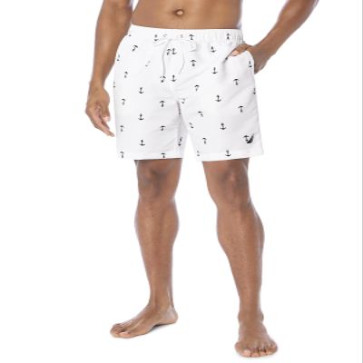 Nautica Men's Quick Dry All Over Classic Anchor Print Swim Trunk Bright White